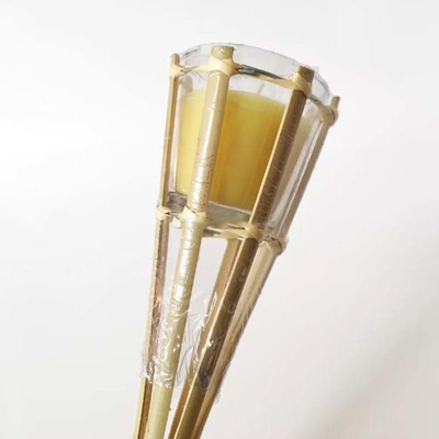Torche en bambou naturelle de partie extérieure avec la boîte métallique rechargeable d'huile en métal de rechange