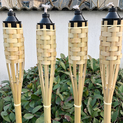 Torche en bambou de flamber de décoration de jardin de partie de Luau avec la boîte métallique d'huile en métal