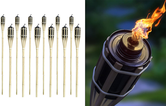 torches en bambou de 120cm avec la boîte métallique large d'huile de bouche en métal imperméable