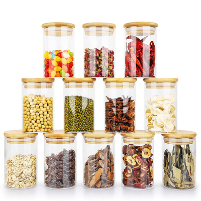 Pot de stockage de nourriture avec le couvercle en bambou pour la sucrerie, biscuit, riz, sucre, farine, pâtes, écrous