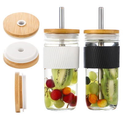 Couvercle en bambou de pot de couvercles réutilisables compatibles de canette de bière avec Straw Hole