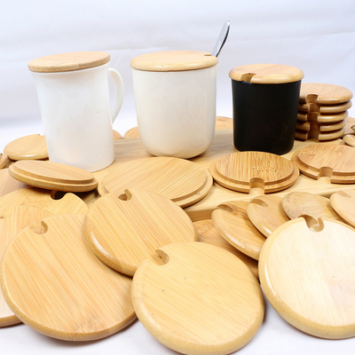 Couvercles en bambou en bambou faits sur commande de matière première avec l'anneau de joint de silicone pour Mason Jars de verre