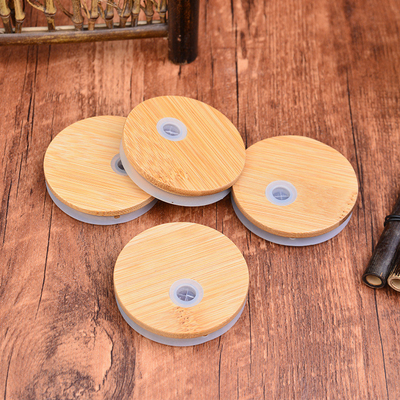 Couvercles en bambou en bambou faits sur commande de matière première avec l'anneau de joint de silicone pour Mason Jars de verre