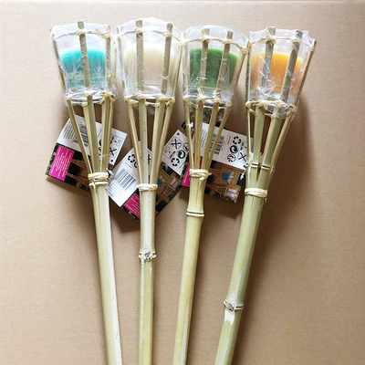 Torche en bambou naturelle de partie extérieure avec la boîte métallique rechargeable d'huile en métal de rechange