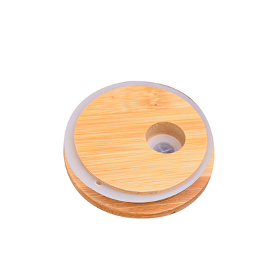 Silicium Ring Bamboo Airtight Lids Mouth Mason Jar Glass Beer Can large avec Straw Hole