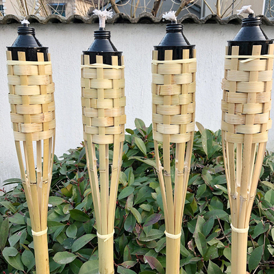 Torche en bambou de flamber de décoration de jardin de partie de Luau avec la boîte métallique d'huile en métal