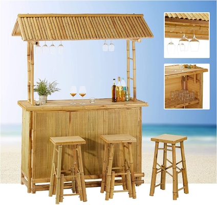 Commercial Outdoor Bamboo Tiki Bar Kits avec toit et porte-bouteilles Boire, Chaises en bambou avec soutien du dos