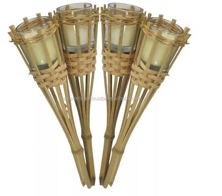Torche en bambou naturel pour le camping en plein air, décor de fête de jardin, torche de feu écologique faite à la main
