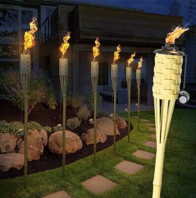Torche en bambou naturel pour le camping en plein air, décor de fête de jardin, torche de feu écologique faite à la main