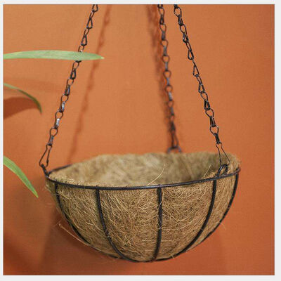Panier suspendu en coco rond avec cadre métallique et revêtement en coco naturel - Qualité artisanale pour une aération optimale des racines