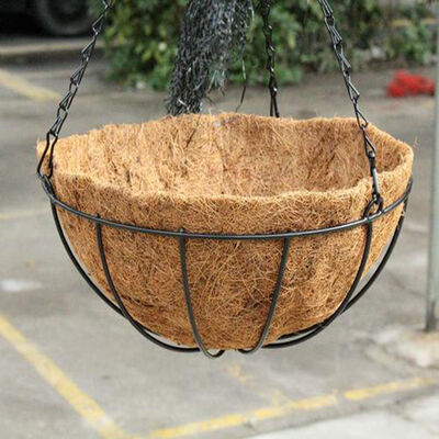 Panier suspendu en coco rond avec cadre métallique et revêtement en coco naturel - Qualité artisanale pour une aération optimale des racines