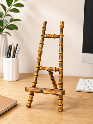 Support de bureau en bambou naturel avec fonction 3-en-1 pour visualiser le téléphone, la tablette et le livre sans mains