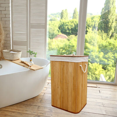 Panier à linge en bambou naturel avec doublure en coton