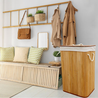 Panier à linge en bambou naturel avec doublure en coton