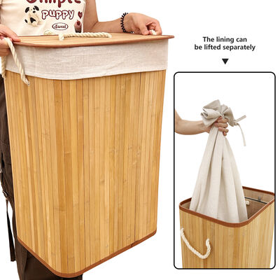 Panier à linge en bambou naturel avec doublure en coton